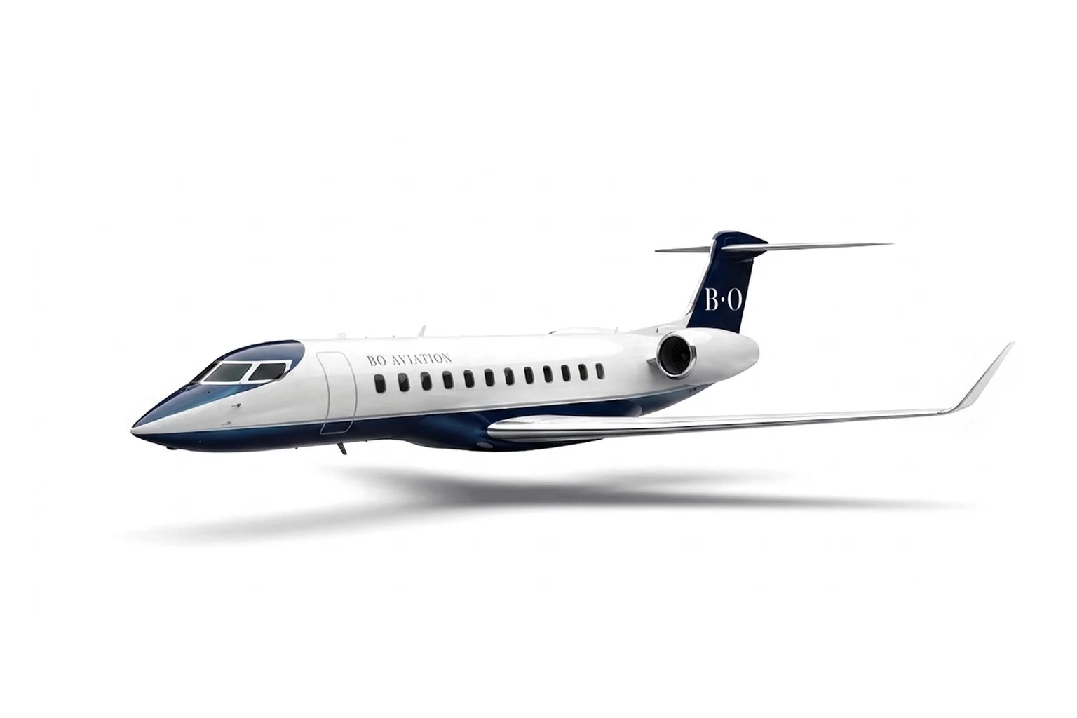 Generated illustration of an ultra long range jet in flight in the Bo Aviation livery.